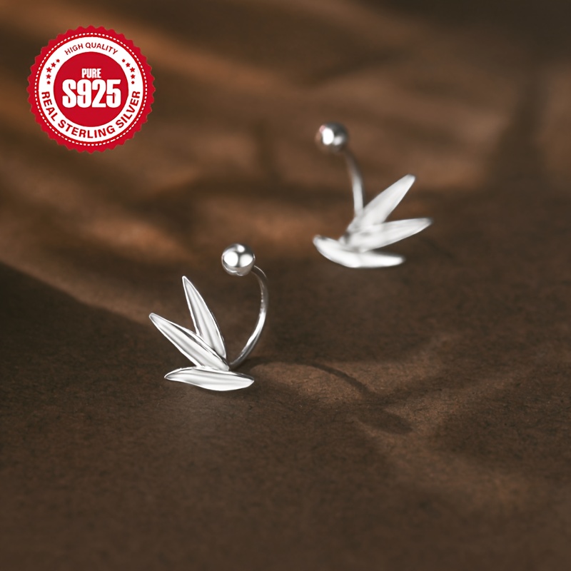 Women's S925 Silver Leaf Wing Ear Hooks